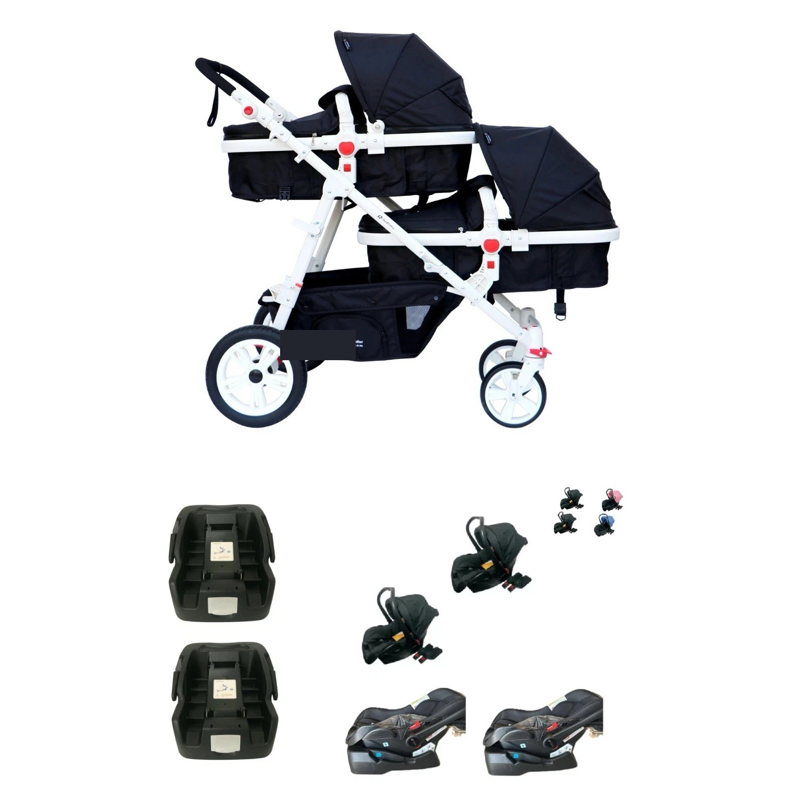 Geschwisterwagen Fratelli 3in1 mit Isofix Schwarz/Weiß